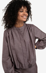 Balloon-shaped blouse jacket with stand-up collar