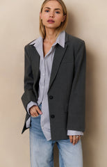 Blazer with sleeveless striped blouse