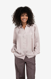 Blouse with pleated details and satin finish