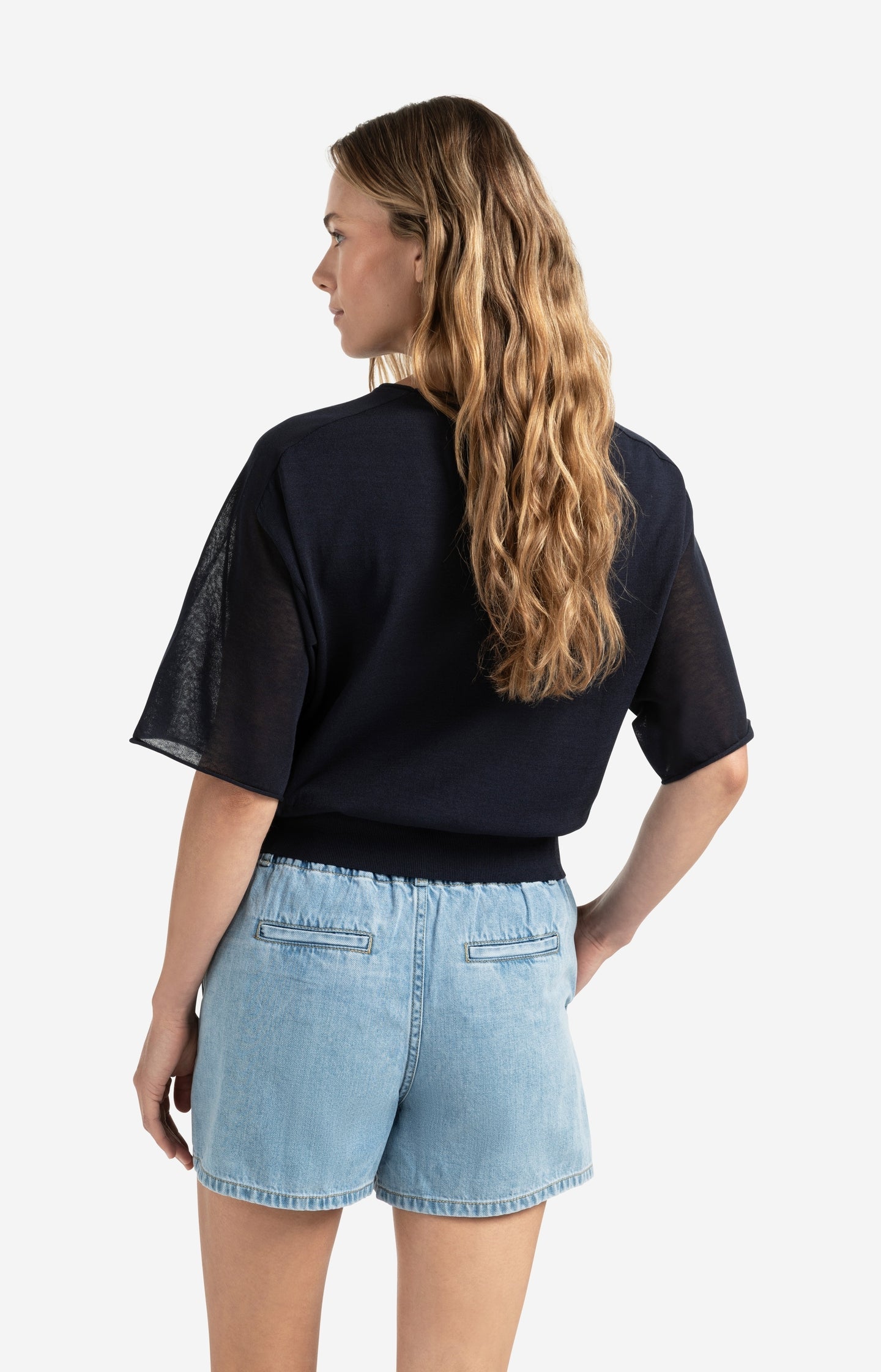 Boatneck sweater with transparence parts