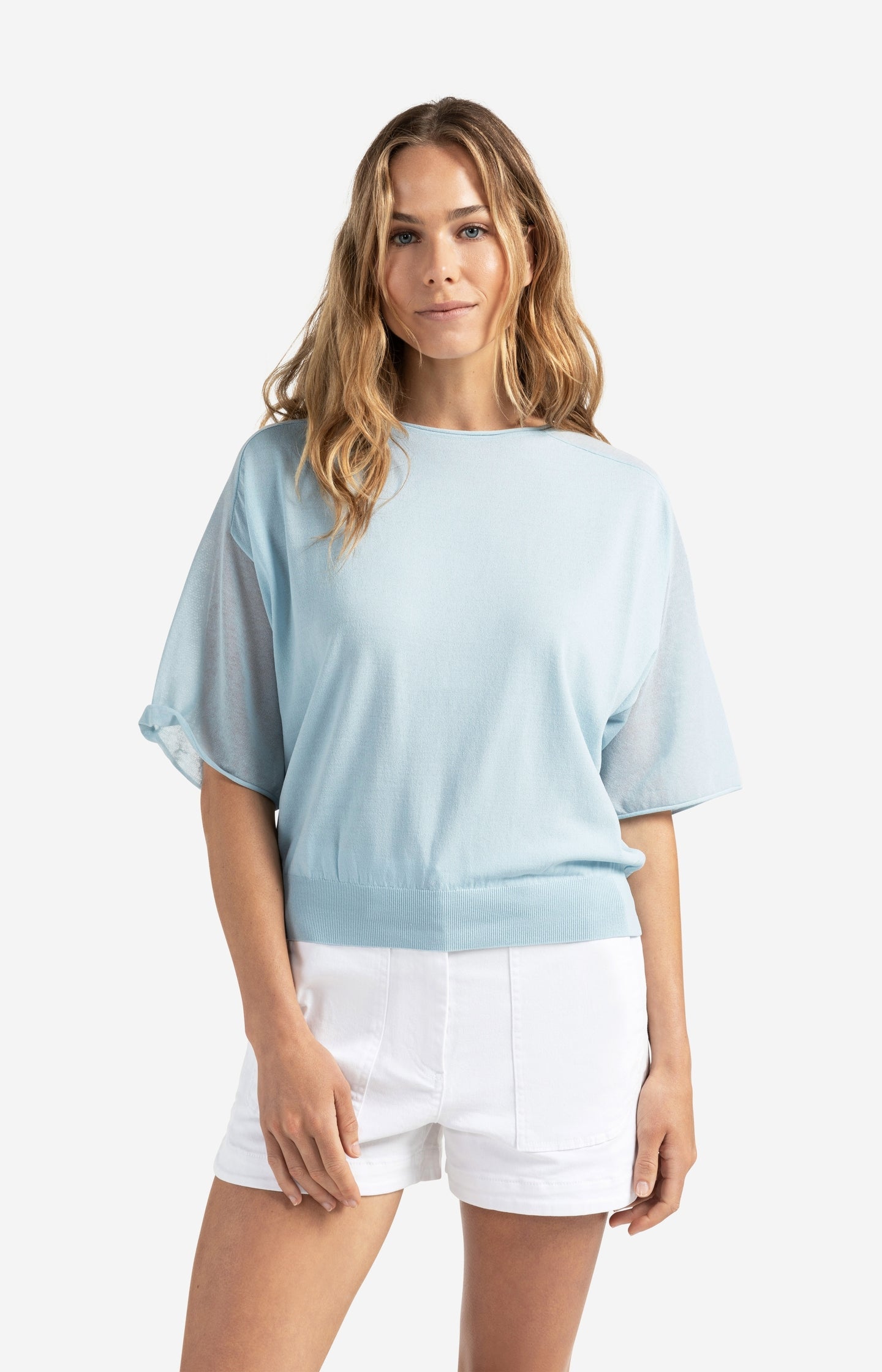 Boatneck sweater with transparence parts