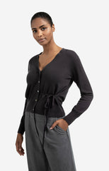Cardigan with V-neck and tie waist