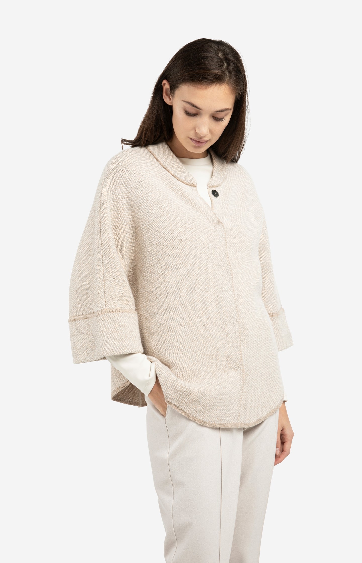 Chunky knit poncho cardigan with rounded hem