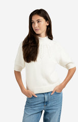 Chunky knit sweater with cable details and mid sleeves