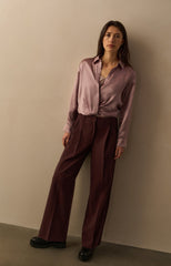 Cropped satin blouse with draping and elastic hem