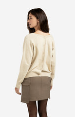 Double V-neck sweater with back button detail