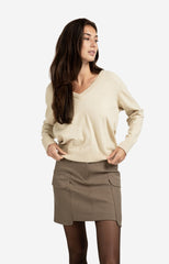 Double V-neck sweater with back button detail