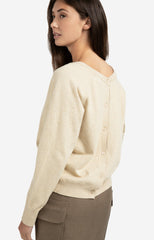 Double V-neck sweater with back button detail