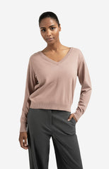 Double V-neck sweater with back button detail