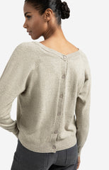 Double V-neck sweater with back button detail
