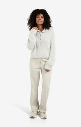 Fluffy cropped sweater with stand-up collar and buttons - Type: lookbook