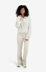 Fluffy cropped sweater with stand-up collar and buttons - Type: lookbook