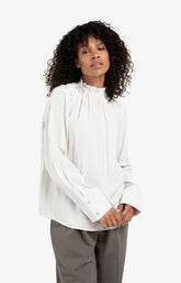High neck top with drawstring hem