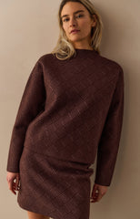 Jacquard sweater with long sleeves and stand-up collar
