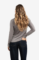 Jersey blouse in melange fabric with V-neck and buttons