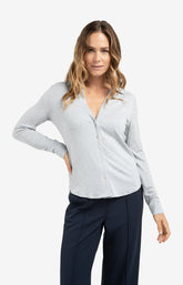 Jersey blouse in melange fabric with V-neck and buttons