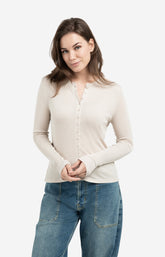 Jersey cardigan with long sleeves and fine buttons