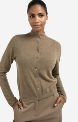 Knitted cardigan with high neckline and button closure