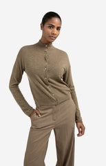 Knitted cardigan with high neckline and button closure