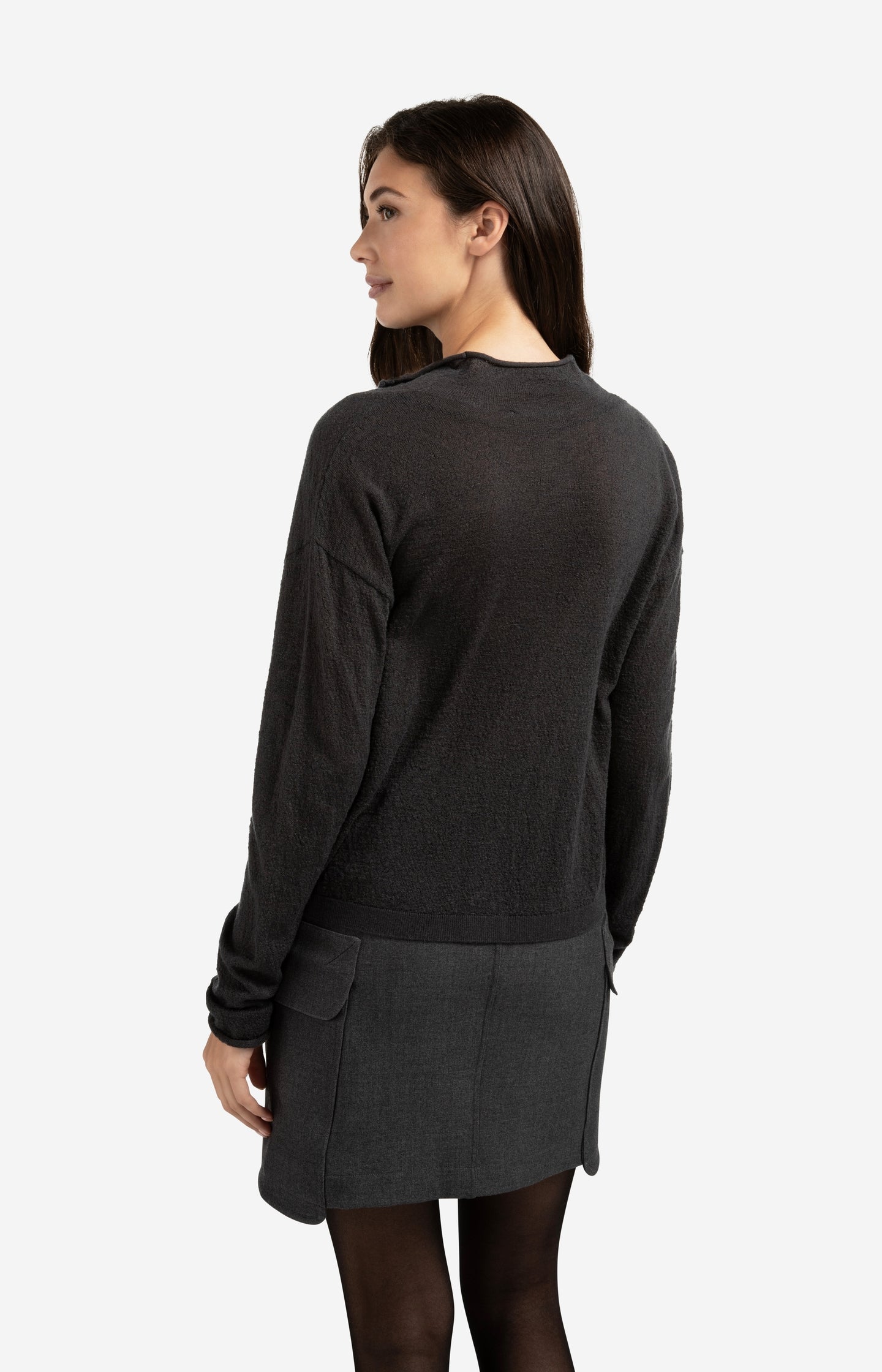 Knitted cardigan with high neckline and button closure - Type: lookbook