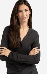 Knitted cardigan with high neckline and button closure