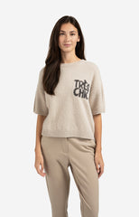 Knitted short sleeve sweater with artwork