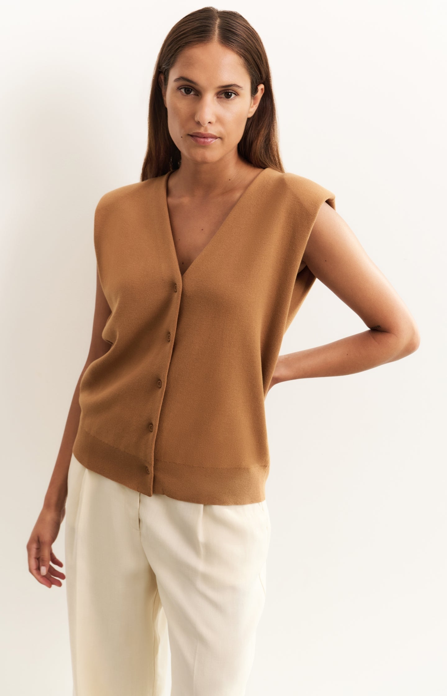 Knitted spencer with shoulder details and V-neck