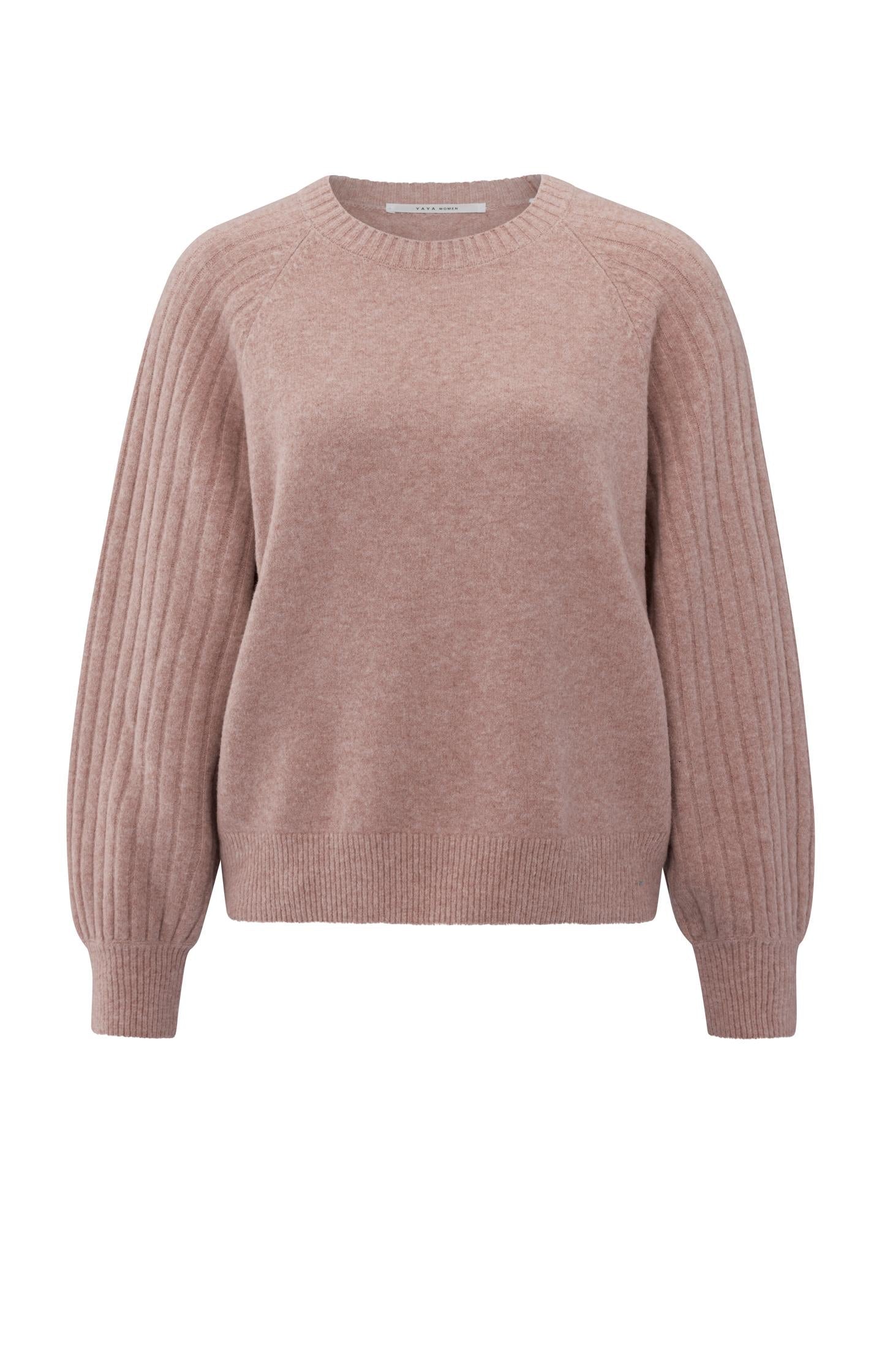 Knitted sweater with ribbed sleeves and round neck - Type: product