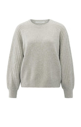 Knitted sweater with ribbed sleeves and round neck - Type: product