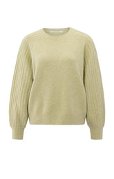Knitted sweater with ribbed sleeves and round neck - Type: product