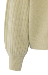 Knitted sweater with ribbed sleeves and round neck