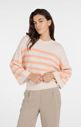 Knitted sweater with stripes and wide sleeves