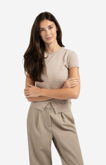 Knitted top with double hem and button details