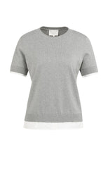 Knitted top with short sleeves and double blouse hem - Type: product