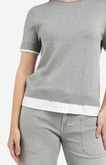Knitted top with short sleeves and double blouse hem