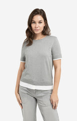 Knitted top with short sleeves and double blouse hem - Type: lookbook
