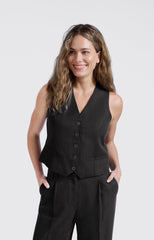 Linen blend gilet with button closure