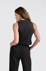 Linen blend gilet with button closure