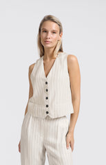Linen blend gilet with pinstripe pattern 01-521003-505 SAND LINEN BEIGE DESSIN