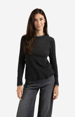 Long sleeve top with suedine trim neckline
