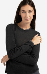 Long sleeve top with suedine trim neckline