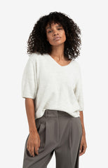 Melange knit with V-neck and button details