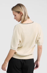 Ribbed cardigan with stich detail and short sleeves-01-010108-505 SUMMER SAND