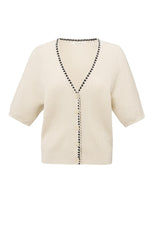 Ribbed cardigan with stich detail and short sleeves-01-010108-505 SUMMER SAND
