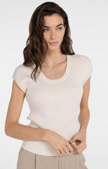 Ribbed knit top with deep round neckline