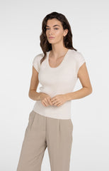 Ribbed knit top with deep round neckline