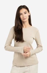 Ribbed long sleeve shirt with round neckline