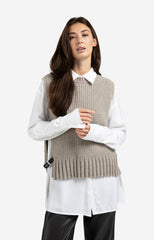 Ribbed sleeveless sweater with side buckles