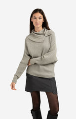 Ribbed sweater with batwing sleeves and high collar
