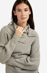 Ribbed sweater with batwing sleeves and high collar